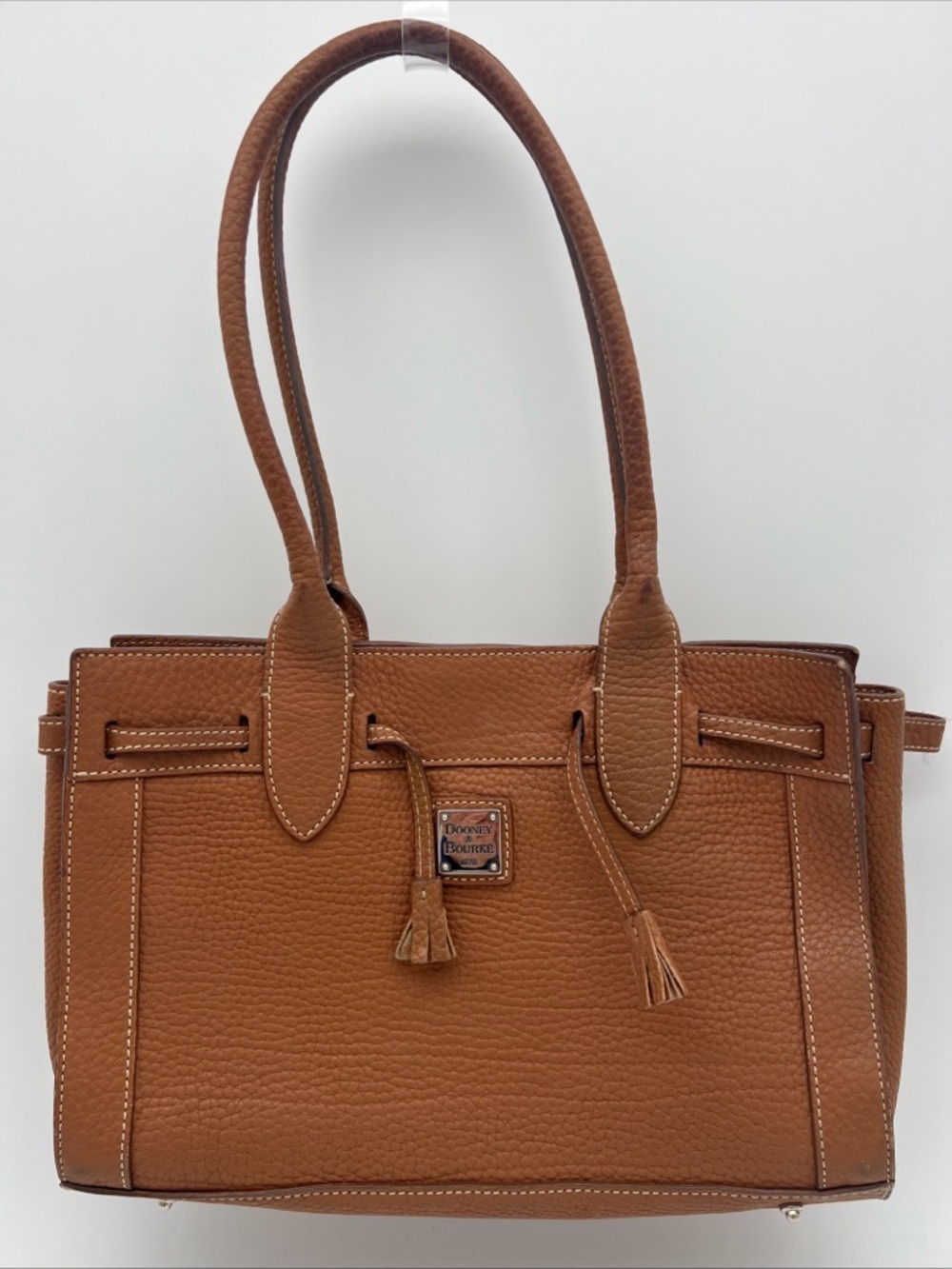 Dooney & Bourke Mini Tassel Tote Brown Pebbled Leather Purse Hand Shoulder Bag